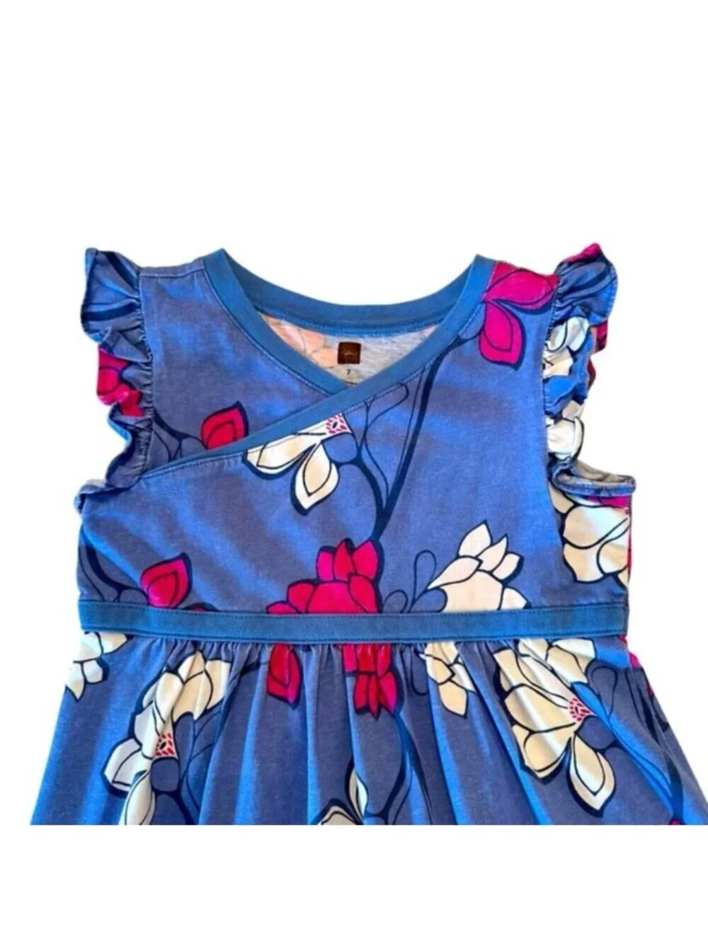 Tea Collection | Little Girl Blue & Pink Floral Faux Wrap Dress Size 7